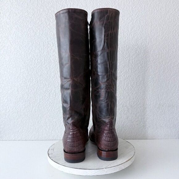 Rod Patrick Womens Cowboy Boots Sz 9B Brown Caiman Leather Riding Boot 17" Tall - Picture 3 of 12
